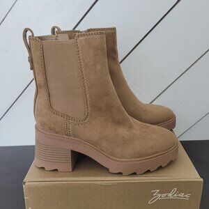 Zodiac Chestnut Suede Chelsea Lug Heel Booties